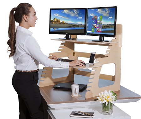 Double Monitor Standing Desk | Converts Any Desk to a Stand Up Desk in 60 Seconds | Helps Relieve Back Pain | Made in USA | Fits Dual Monitors | Suits People 5' to 6' 3"