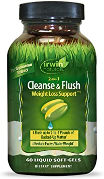 Irwin Natural 2-in-1 Cleanse & Flush Weight Loss Support Supplement - Gentle Waste Elimination & Regularity with Cascara, Milk Thistle, Gymnema - 60 Liquid Softgels