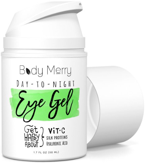 Vitamin C Eye Gel Cream for Dark Circles and Puffiness - Best Anti-Aging Moisturizer with Natural Hyaluronic Acid  Matrixyl  Organic Aloe to Fight Wrinkles and Lines - For Men Too - 17 oz - Body Merry