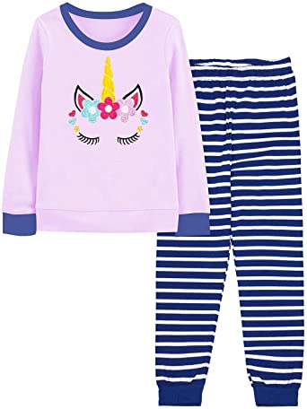 Girls Unicorn Pajamas Sets Toddler kids Sleepwear Cotton Nightgowns for Girls Size 3-8