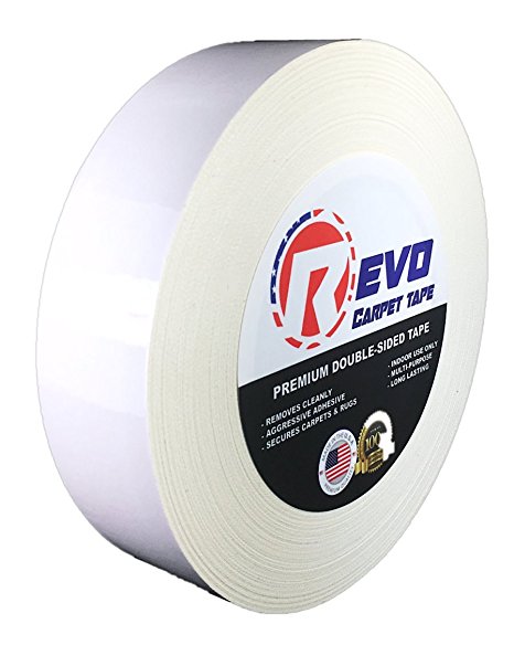 REVO Double Sided Carpet Tape (1.5" x 36 yards) MADE IN USA - All natural rubber adhesive - Long lasting - Double Sided Tape - Professional Quality