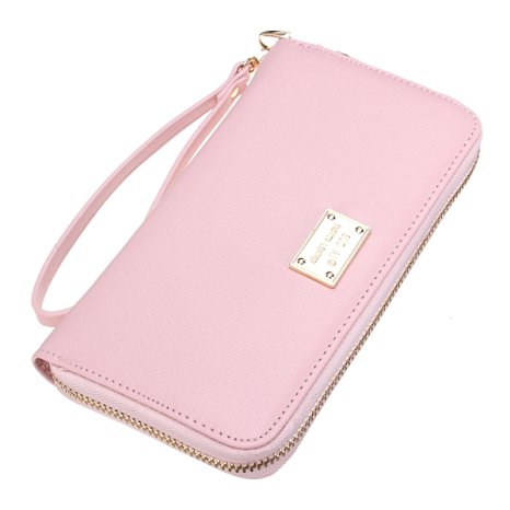 OURBAG Women Clutch Wallet Classic Leather Long Phone Wallet Card Holder Purse
