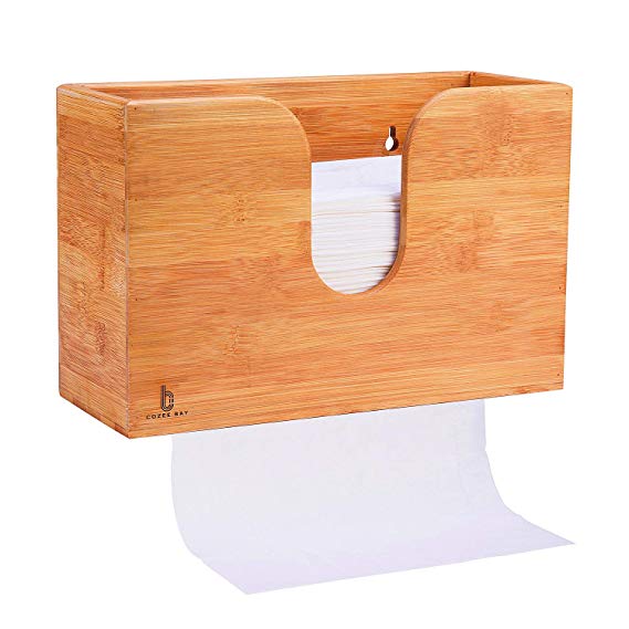 Bamboo Paper Towel Dispenser, Paper Towel Holder for Kitchen Bathroom Toilet of Home and Commercial, Wall Mount or Countertop for Multifold, C Fold, Z fold, Trifold Hand Towels