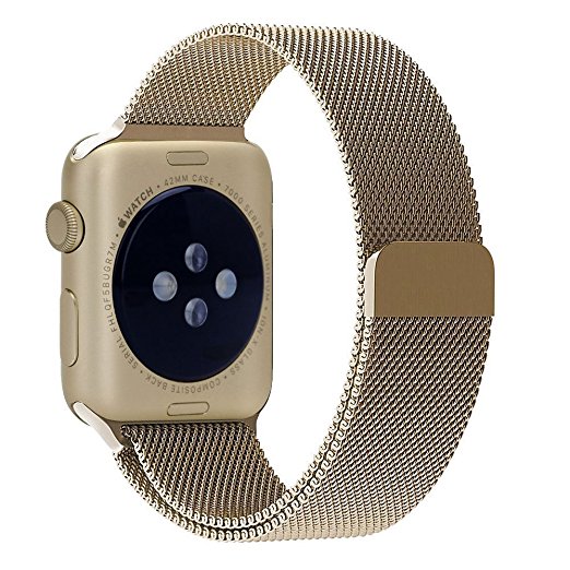 Been5le Milanese Loop Stainless Steel Replacement iWatch Band with Magnetic Closure Clasp for Apple Watch Sport&Edition-42MM Gold