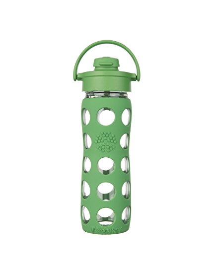 Lifefactory 16-Ounce BPA-Free Glass Water Bottle with Flip Cap and Silicone Sleeve, Grass Green