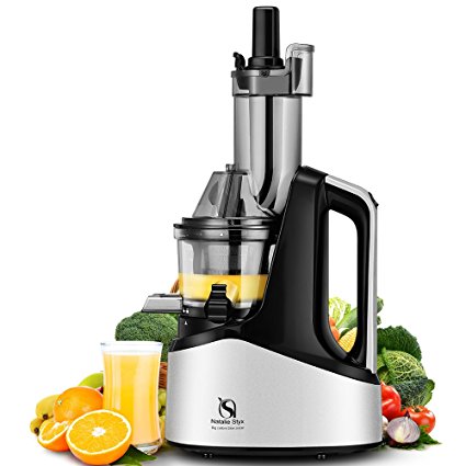 Natalie Styx Christmas Gift New Generation Wide Chute Anti-Oxidation Slow Masticating Juicer (Silver, 240W AC Motor, 60 RPMs, 3" Inches Big Mouth) - Vertical Masticating Cold Press Juicer