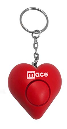 Mace Brand Personal Alarm Heart with Key Ring, Pull Pin Activation, and Test Button (Red)