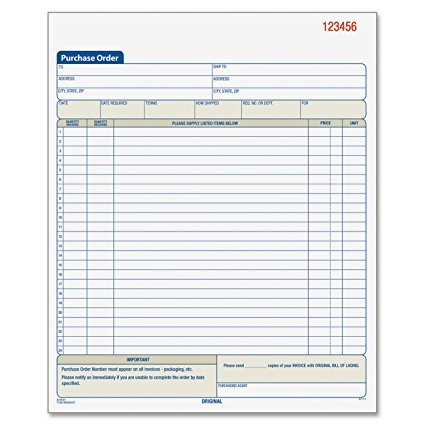 Adams Purchase Order Book, 8.38 x 10.69 Inch, 3-Part, Carbonless, 50 Sets, White, Canary and Pink (TC8131)