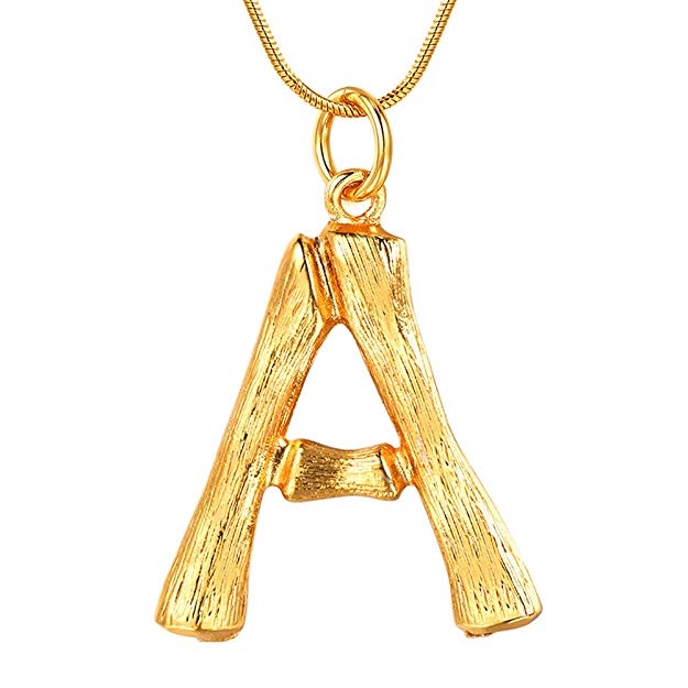 FOCALOOK Women DIY 26 Letter Charm Bamboo Initial Pendant 18K Gold Plated Choker Necklace/Brooch