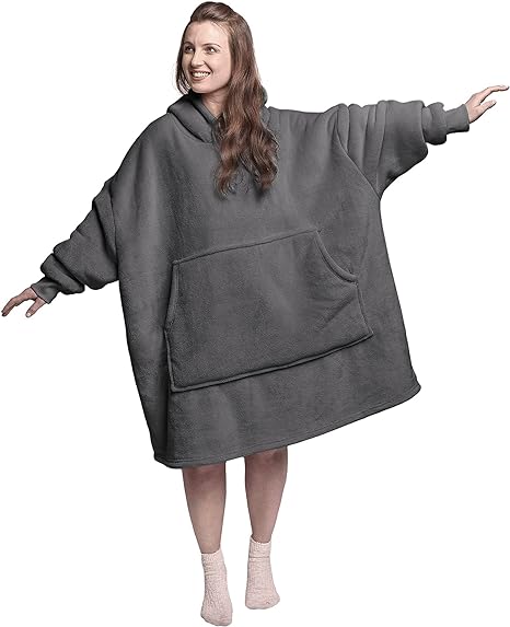 Silentnight Snugsie Oversized Blanket Hoodie – Big Ultra Soft Sherpa Fleece Warm Cosy Hooded Giant Wearable Blanket Hoody Throw for Women Men Adults Teens – Charcoal Grey