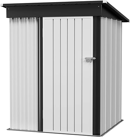 Flamaker Storage Shed Waterproof Metal Garden Shed with Lockable Door Utility Tool Shed Outdoor Storage for Backyard, Patio and Lawn (5 x 3 FT, White)