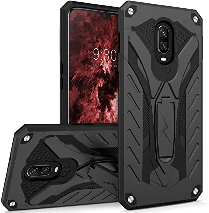 Zizo Static Series Compatible with OnePlus 6T Case Military Grade Drop Tested with Built in Kickstand (Black/Black)