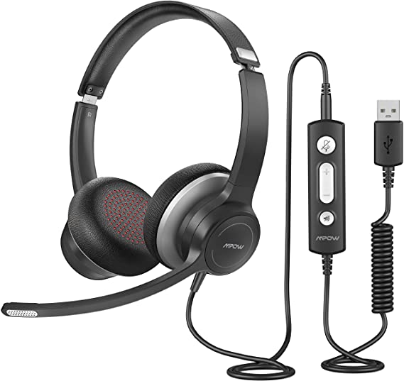 Mpow HC6 Pro USB Headset with Dual AI Noise Reduction Microphones, Extended 270 Degree Boom Mic for Clear Call, Softer Earmuffs for All-Day Comfort, in-line Volume Control with Mute for Zoom, Webinar