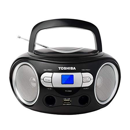 Toshiba TY-CRU9(K) Portable MP3 CD Boombox with Built-in AM/FM Stereo Antenna, USB Playback and Aux Input, LCD Panel, Black