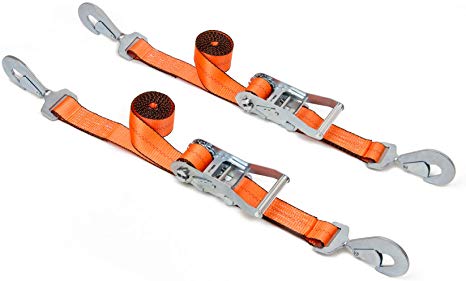 PowerTye Mfg 2 in Wide x 16 ft Long Industrial-Grade Heavy-Duty Ratchet Tie-Downs for UTV and AUTO, Locking Ratchet and Secure Twist Hooks, Orange (Pair)