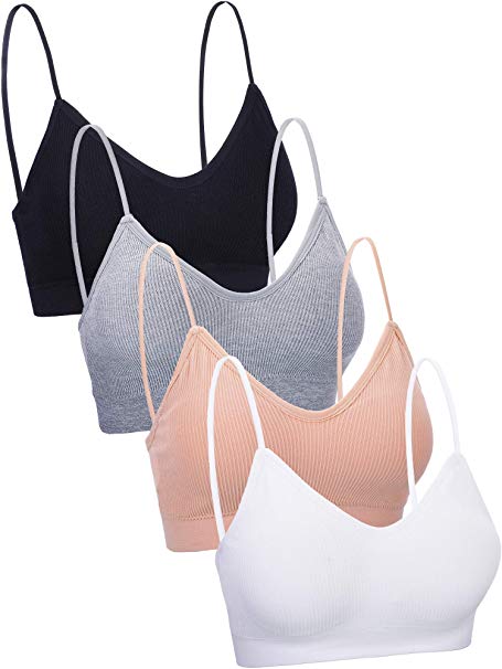 4 Pieces V Neck Cami Bra Padded Seamless Bralette Straps Sleeping Bra for Women Girls