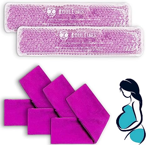 Reusable Perineal Cooling Pad for Postpartum & Hemorrhoid Pain Relief, Hot & Cold Packs for Women After Pregnancy and Delivery, Pack of 2 Gel Pads Plus 3 Washable Sleeves (Purple)