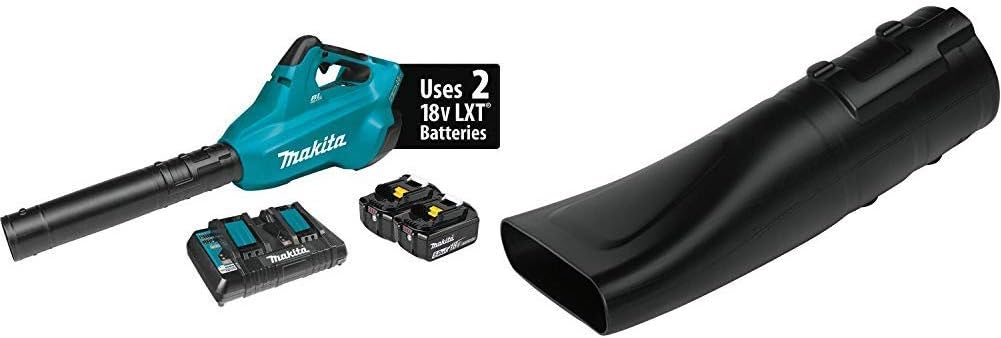 Makita XBU02PT 18-Volt X2 (36V) LXT Lithium-Ion Brushless Cordless Blower Kit, 5.0Ah with 197889-6 Flat End Nozzle