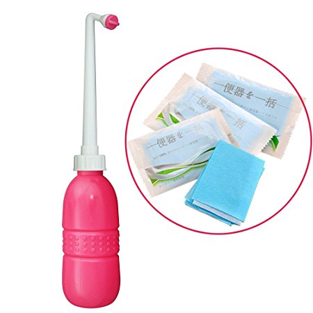 Hibbent Portable Bidet Shower, Travel Bidets Bottle for Hand Bidet Using - Personal Toilet Bidet Sprayer - 3pcs Sanitary Disposable Toilet Cover Included - 14.8oz(420ml) Pink Color