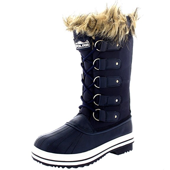 Polar Products Womens Lace Up Rubber Sole Tall Winter Snow Rain Shoe Boots