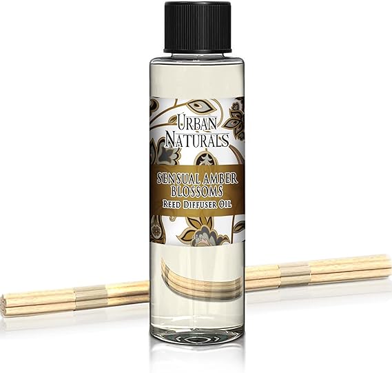 Urban Naturals Sensual Amber Blossoms Scented Oil Reed Diffuser Refill with Free Set of Reed Sticks! Sweet Amber, Night Blooming Jasmine, Sandalwood, Bergamot, Vanilla & Musk | Made in The USA