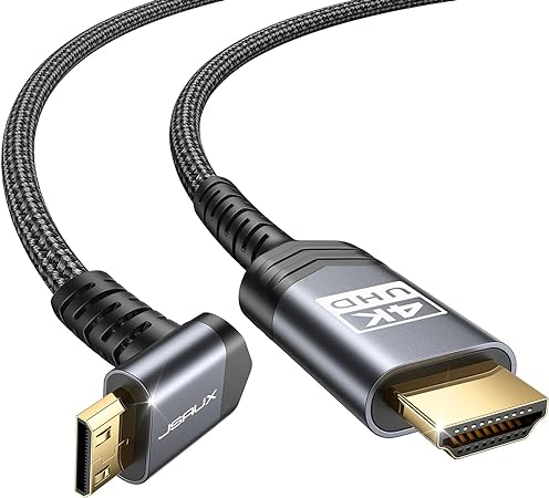 JSAUX Mini HDMI to HDMI Cable 3.3FT, High Speed 4K@60Hz HDMI to Mini HDMI 2.0 Cord, Right Angle Aluminum Shell Braid Cable, Compatible with DSLR Camera Camcorder HDTV Laptop - Short Side Toward Screen