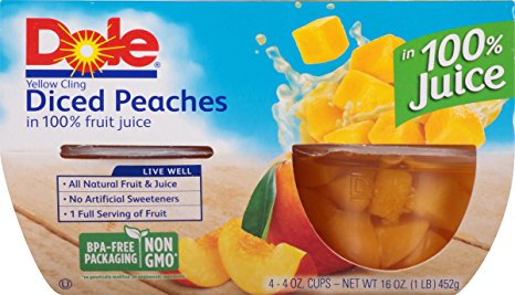 Dole Fruit Bowls, Diced Peaches in 100% Fruit Juice, 4 oz, 4 cups