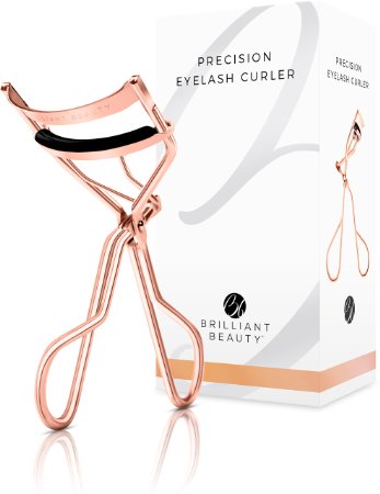 Brilliant Beauty Eyelash Curler - Award Winning - Complete with Satin Travel Pouch Refill Pads and Manual - No Pinching Just Long Lasting Dramatically Curled Lashes in Seconds