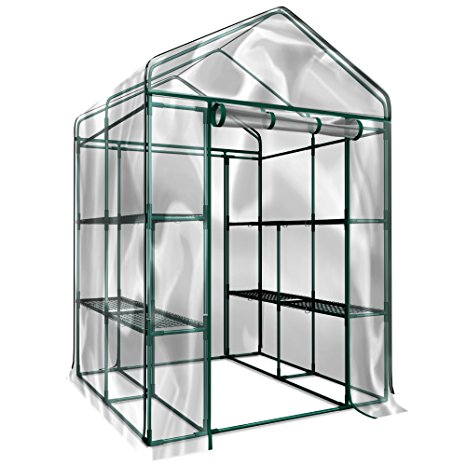 Plant Large Walk in Greenhouse with Clear Cover - 12 Shelves Stands 3 Tiers Racks - Herb and Flower Garden Green House