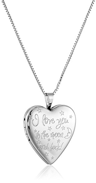 Sterling Silver "I Love You To The Moon & Back" Heart Locket Necklace, 18"