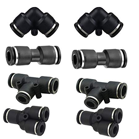 1/4“od Push to Connect Fittings Pneumatic Fittings kit 2 Spliters 2 Elbows 2 tee 2 Straight 8pack (1/4" Combo)