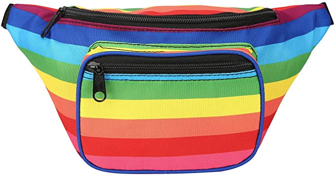 HDE Fanny Pack [80's Style] Waist Pack Outdoor Travel Crossbody Hip Bag (Rainbow)