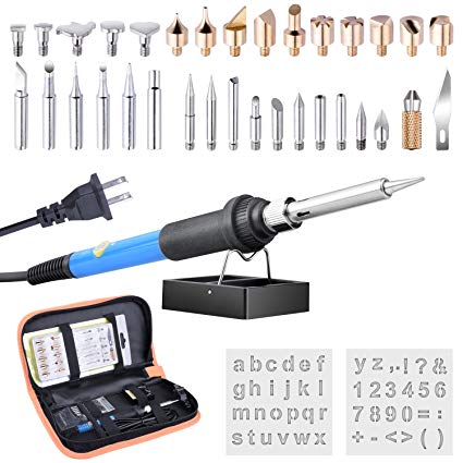 ETEPON 37-in-1 Wood Burning & Soldering Iron Kit For Pyrography, Incl Adjustable Temperature Soldering Wood burning Pen,Portable Soldering & Wood Burning Tips, Stencil, Converter, Stand(ET005)
