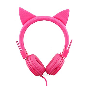 Einskey Kids Headphones, Fancy Cute Cat Ear Headsets for Children, Comfortable Lightweight & Foldable Design for Boys and Girls (Pink)