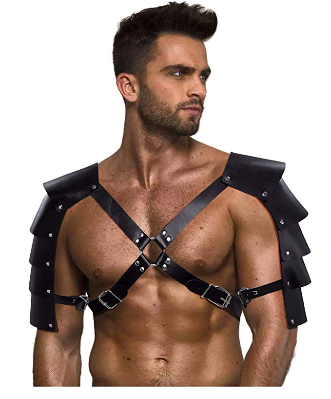 L'vow Men Punk Leather Body Chest Harness With Shoulder Armors Buckles