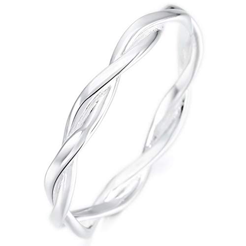 INBLUE Women's 925 Sterling Silver Band Ring Silver Tone Couple Wedding Promise