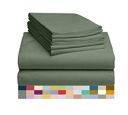 LuxClub 4 PC Microfiber and Bamboo Sheet Set: Bamboo Bedding Sheets with Microfiber - Softer and More Breathable Than Cotton - Antibacterial and Hypoallergenic - Machine Washable, Sage, King