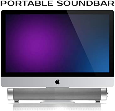 Powerful Portable Soundbar for iMac MacBook PC iPhone Bluetooth 3.0  EDR, Speakerphone, Powerful 1800mAh Lithium Battery, Super Bass, 3D Stereo Surround Sound 2.0 Channel, Home Cinema System (Silver)