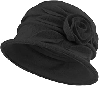 Janey&Rubbins Women's Wool Felt Floral Decoration Cloche Winter Bucket Hat