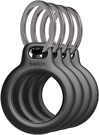 Belkin AirTag Case with Key Ring, Secure Holder Protective Cover for Air Tag with Scratch Resistance Accessory (4 Pack) - Black