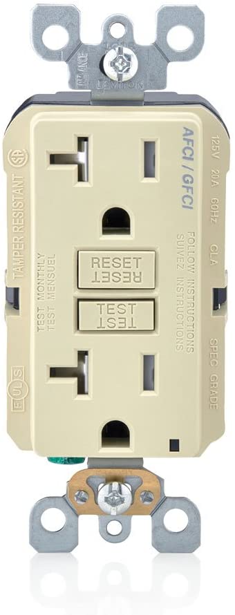 Leviton AGTR2-I SmartlockPro Dual Function AFCI/GFCI Receptacle, Wallplate Included, 20 Amp/125V, Ivory