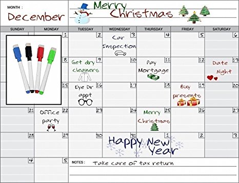 Magnetic Monthly Calendar White Board Planner for your Refrigerator or Office 17" x 13" Inches ● Includes: Perpetual Dry Erase Calendar- Planner ● 4 Magnetic Color Dry Erase Markers!