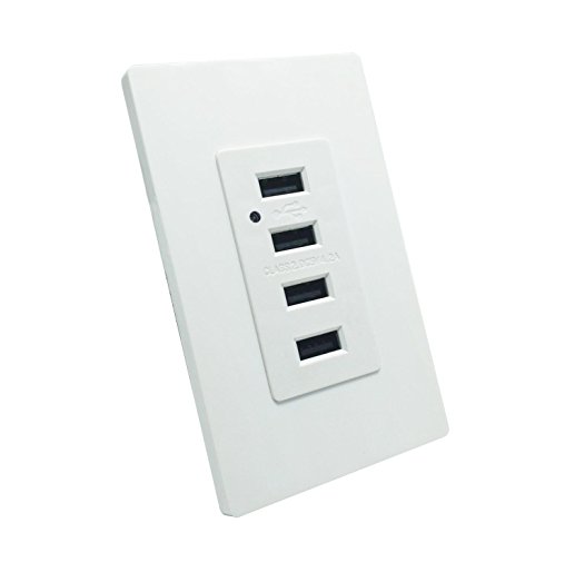 USB Charging Wall Outlet - LASOCKETS 4 USB Ports 4.2A 5V DC Smart High Speed Charger, White USB Receptacle with LED Light, 4.2 Amp 5 Volt USB Socket with 2 Free Wall Plates, UL Listed