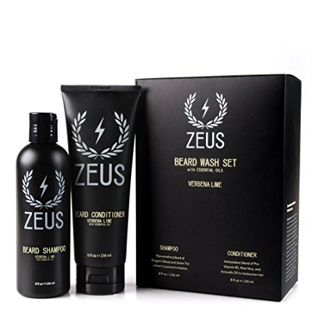 Zeus Beard Shampoo and Beard Conditioner Set for Men - (8 oz. Bottles) (Scent: Verbena Lime)