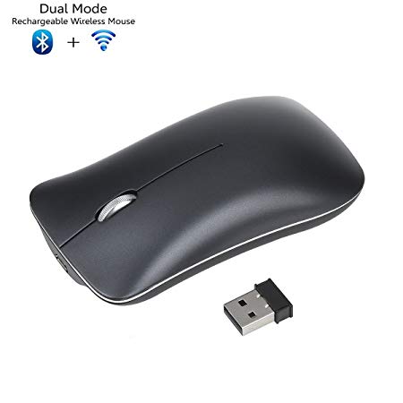 Bluetooth Rechargeable Wireless Mouse, Awxlumv Noiseless 2.4GHz and Bluetooth Dual-Mode Mice for PC Laptop, Notebook, Windows, Android, MacBook-Black
