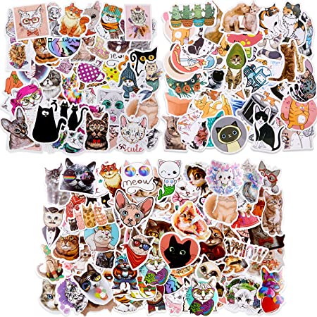 180 Pieces Cute Cat Vinyl Stickers Mixed Pet Laptop Stickers Waterproof for Water Bottles Animals Decals for Travel Luggage Skateboard Guitar for Adults Teens, 4 Styles