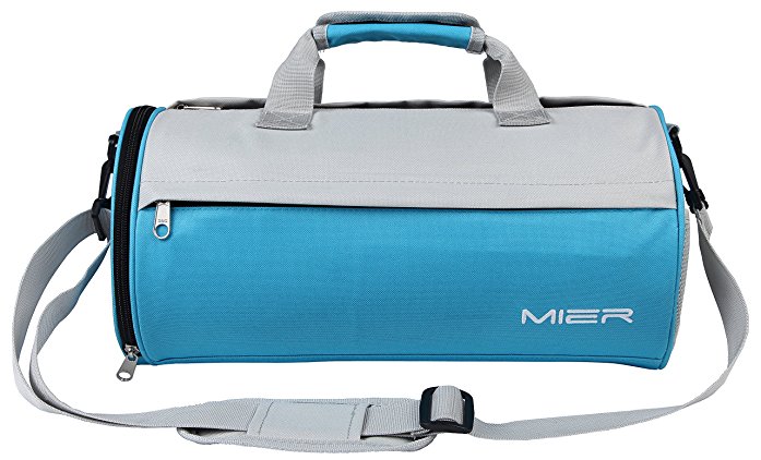 MIER Barrel Sports Bag Small Gym Bag with Shoes Compartment for Men and Women, 2 Size (Small size, Blue)