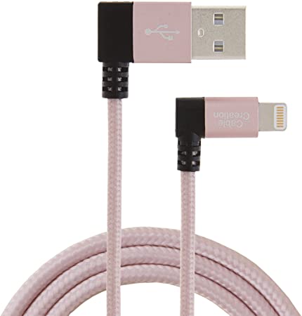 CableCreation Angled Lightning to USB Cable, 4FT Apple USB Data Sync Charge Cable,Compatible iPhoneX/8/8p/7/7p/6/6s/6p/5/5s, Pad,Pod,Nylon Braided Durable,Rose Gold,1.2M