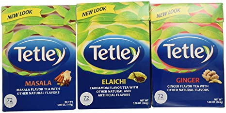 Tetley Tea Variety Bundle - 3 VARIETY PACK (Tetley Tea Elaichi, Tetley Tea Ginger and Tetley Tea Masala)72 TEA BAGS PER BOX