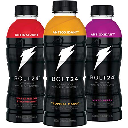 BOLT24, Hydration with Antioxidants and Electrolytes, 3 Flavor Variety Pack, 16.9oz Bottles (Pack of 12)